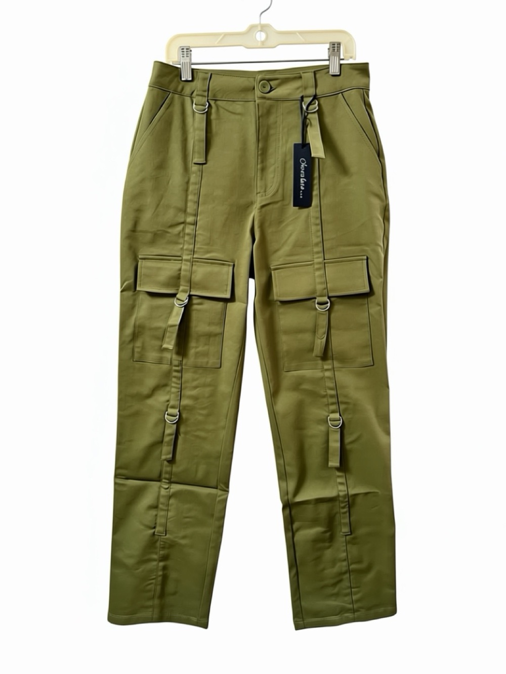 WOMEN'S BUTTON CLOSURE CARGO POCKETS WIDE LEG DENIM PANTS - Picture 4 of 8